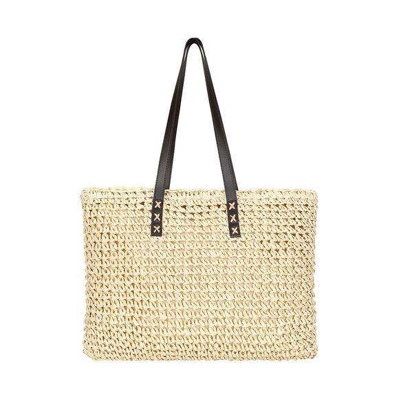 Handmade Straw Woven Tote Bag, Large Zip Beach Woven Handbag Summer o_o - Picture 1 of 6